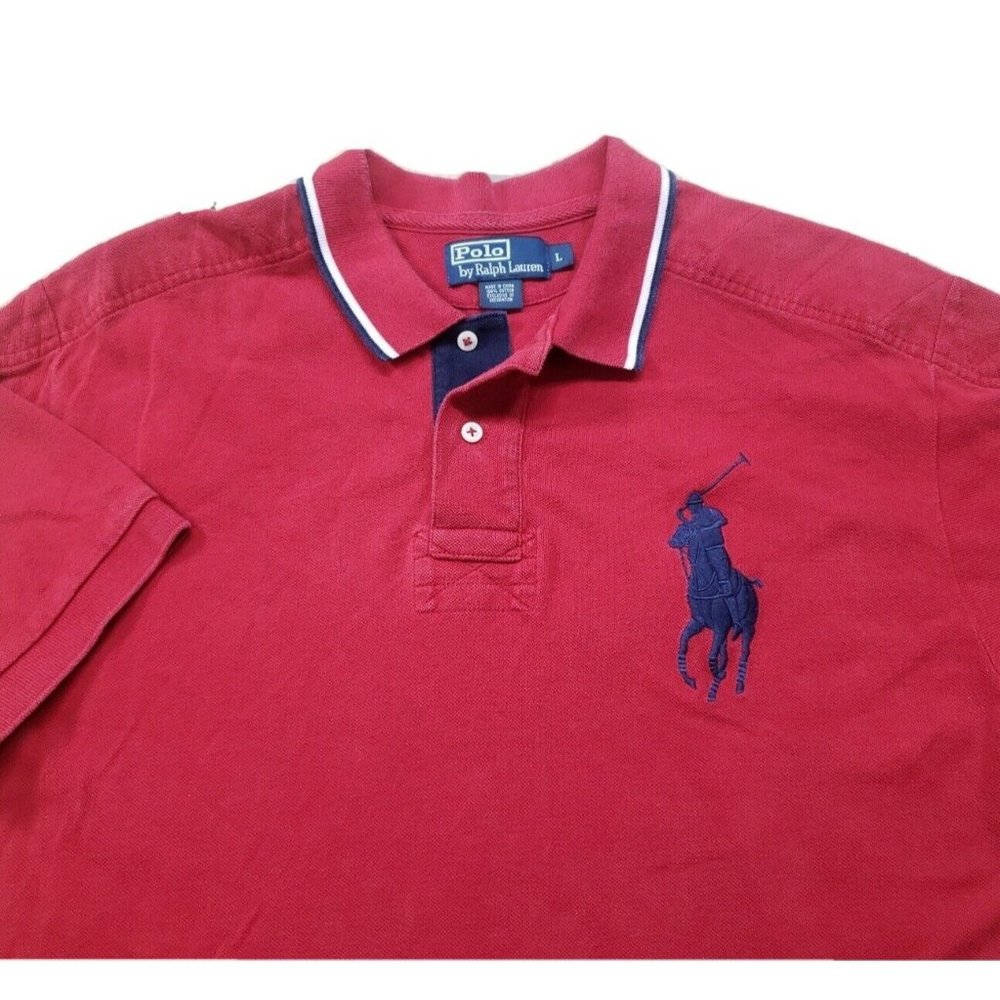 Vintage Polo Ralph Lauren Polo Shirt Mens Large Red Big Pony Rugby Collared